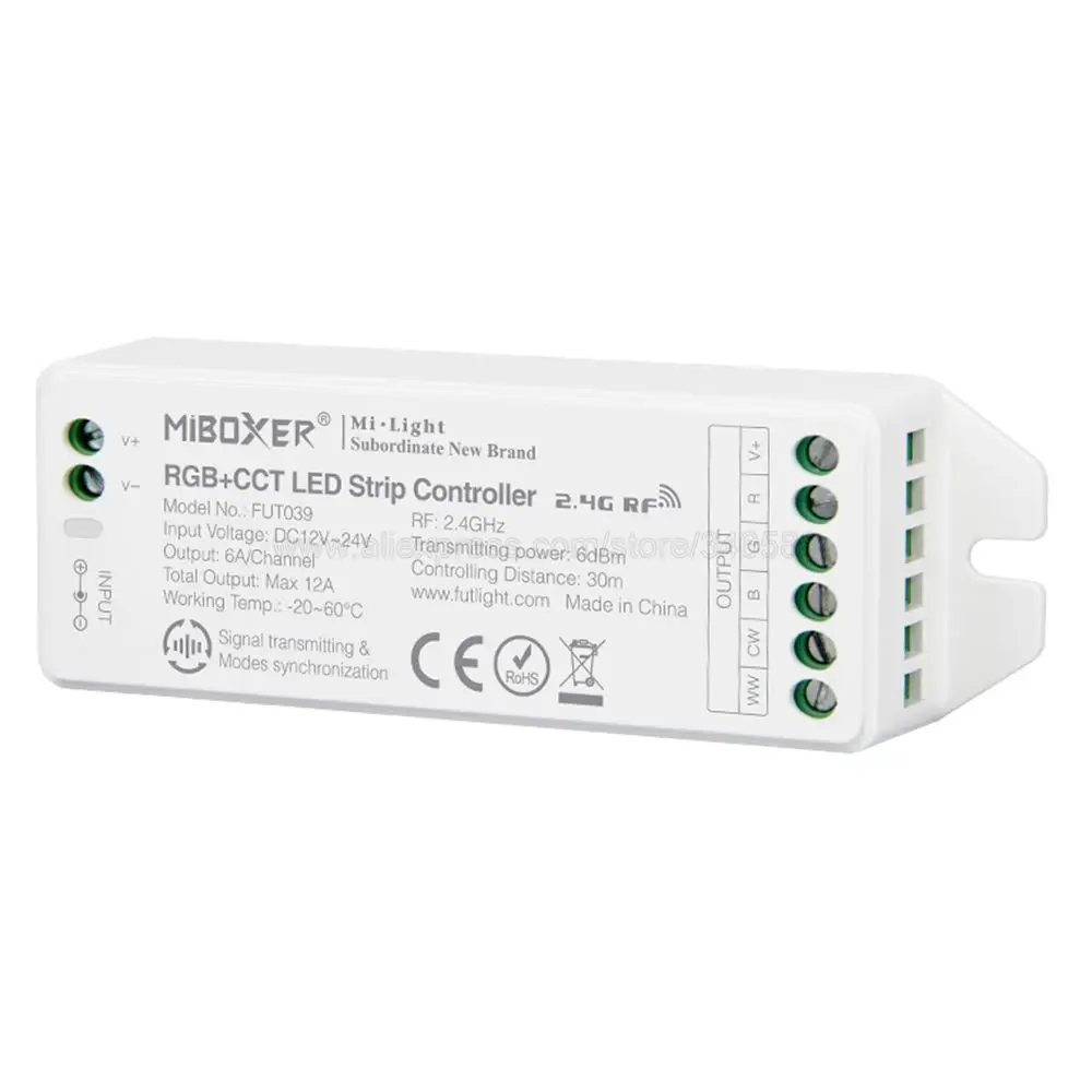 MiBOXER FUT039 (Upgraded) 2.4GHz RGB+CCT LED Strip Controller Smartphone APP / 2.4GHz RF / Voice / DMX512 Control Panel Control