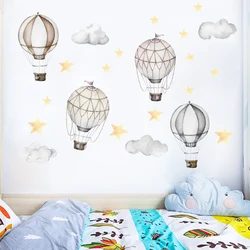 Pegatinas de estrellas de globo y nubes de aire caliente de dibujos animados, pegatinas de pared para habitación de bebé, Póster Artístico extraíble con imagen para decoración del hogar para habitación de bebés y niños