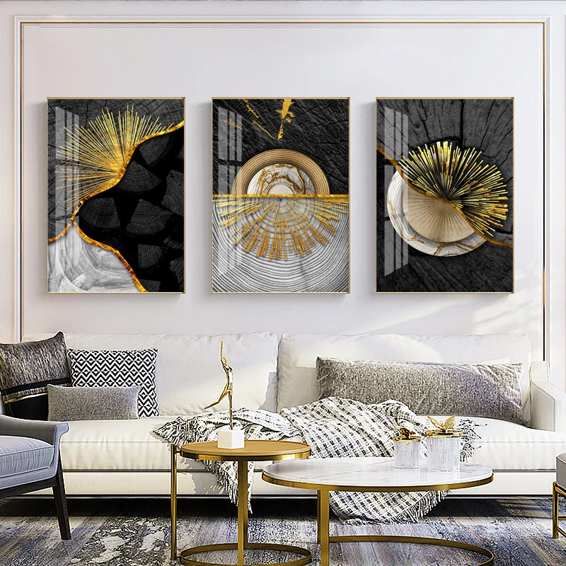 

Abstract Wood vintage Black Golden Luxury Poster Nordic Art Tree grain Canvas Painting Modern Wall Picture for Living Room Decor