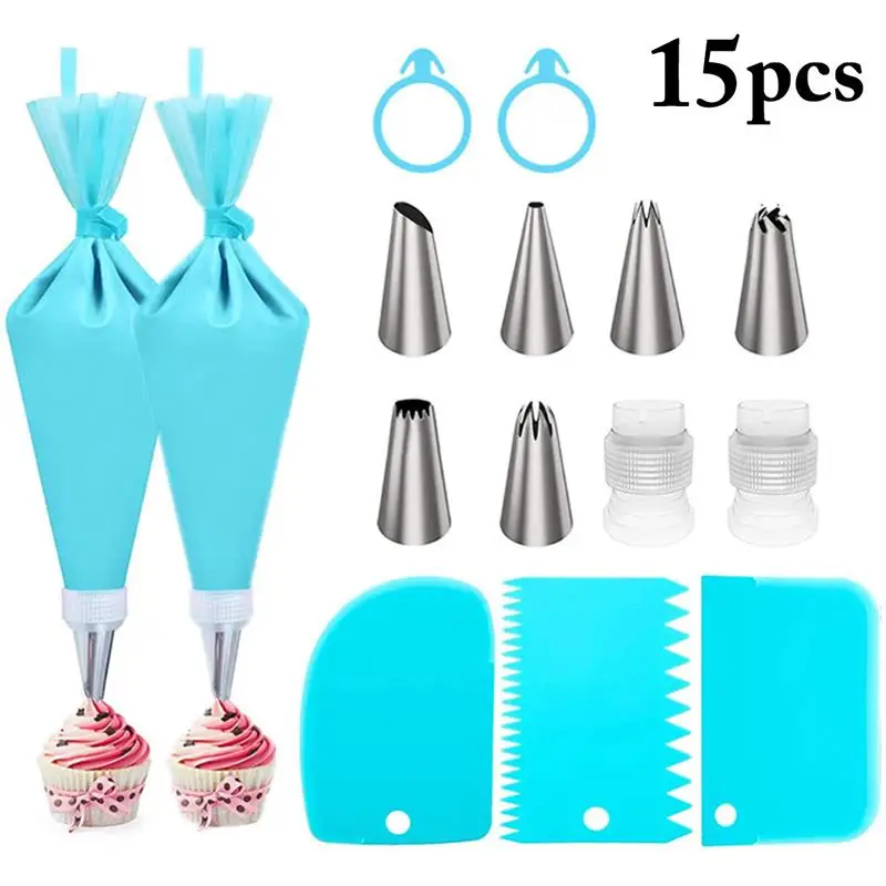 15/17Pcs/Set Silicone Pastry Bag Tips Kitchen Cake Icing Piping Cream Cake Decorating Tools Reusable Pastry Bags+6Nozzle Set