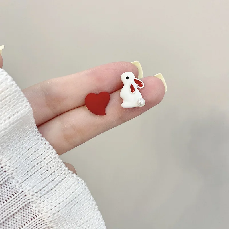 Asymmetric Cute Mini Rabbit Bunny Clip on Earrings No Piercing for Girls Kids Student Flowers Sweet Small Bear Ear Clip Earrings