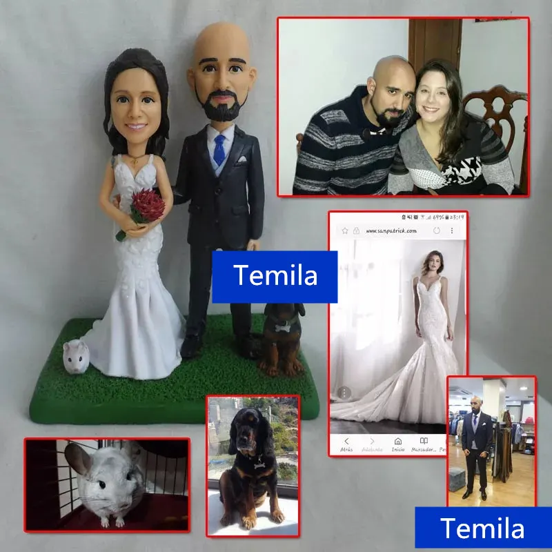 Handmade Polymer Clay figure wedding Married couple Doll Photo custom character model Statue Birthday Cake Topper Gift