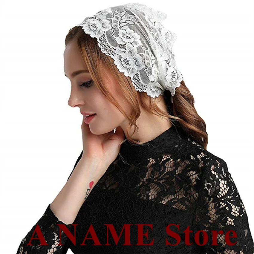 ISHSY Lace Small Women Headband Mantilla Veils For Church Catholic Traditonal Headcovering Velo Negra Voile Mantille Tie-Style