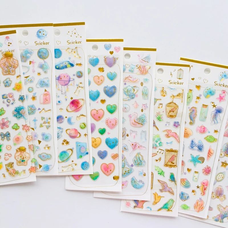 1 Sheet Crystal Epoxy Heart Starry Sky Castle Decorative Stickers Decoration