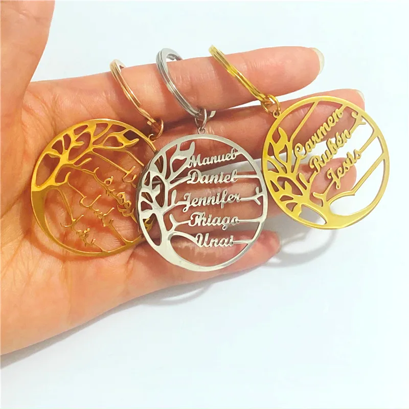 Custom Tree of Life Keychains Stainless Steel Family Member Tree Keyring Gifts for mom Dad Personalized Family Tree of Life