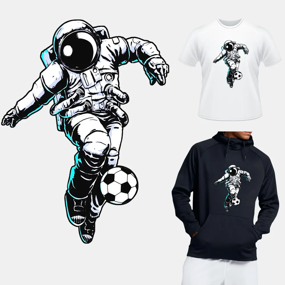 Football Spaceman Thermal Sticker On Clothes Heat-sensitive Iron-on Transfers For Clothing DIY Fashion Boy T-shirt Patch Decor