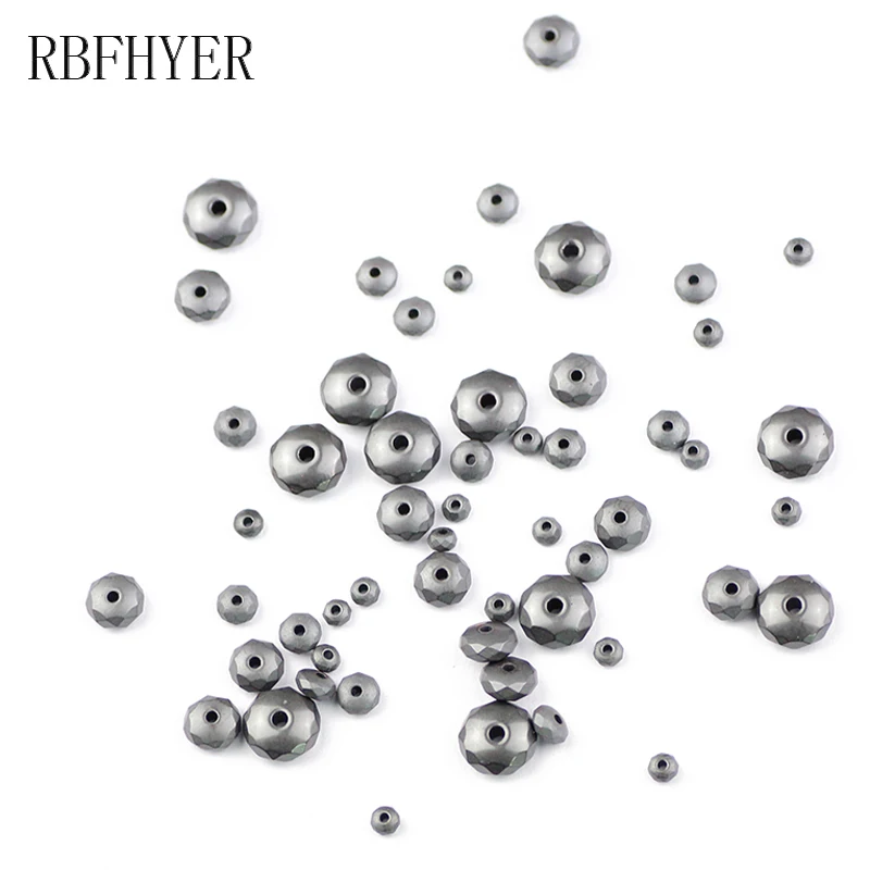 RBFHYER Natural Stone Matte Black Hematite Beads Faceted Flat Round Loose beads for Jewelry Making DIY Blacelet Accessories