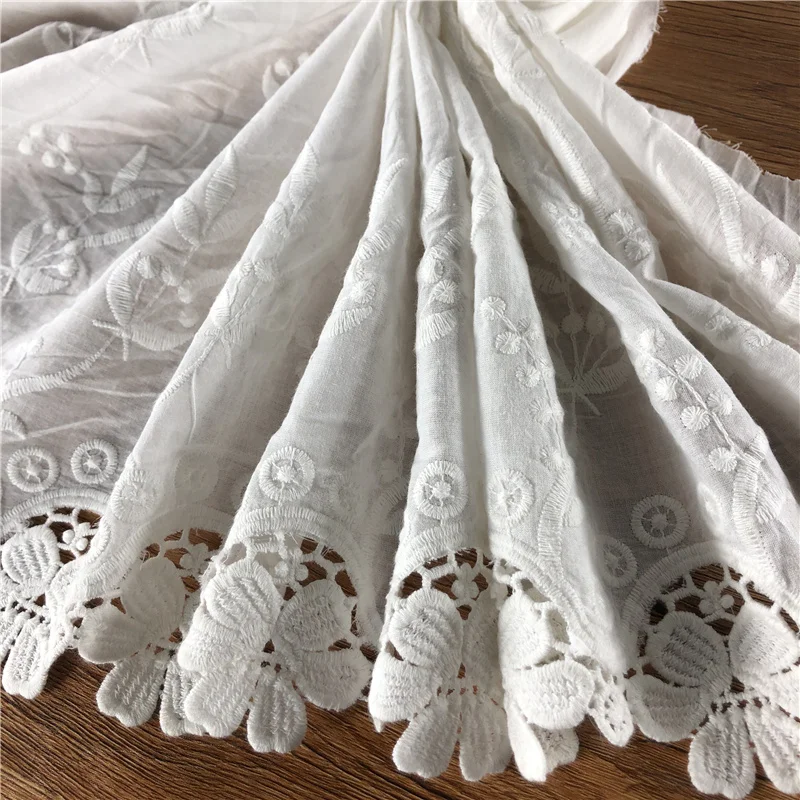 1 yard White Embroidered Cotton Lace Fabric Wedding Embroidery 100% Cotton Broderie Anglaise Vintage Lace Trim