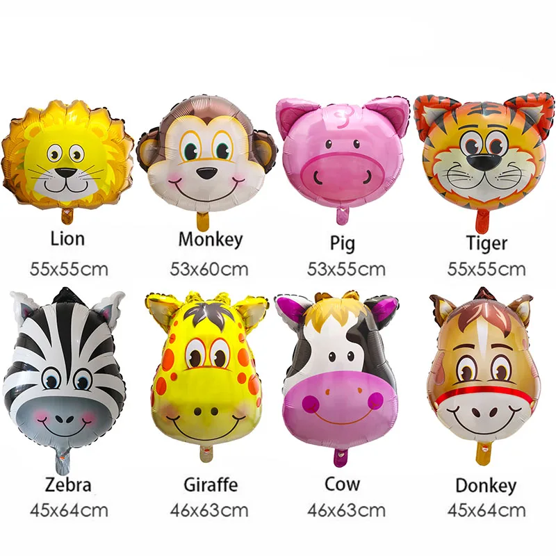 

50pcs/lot 64*46cm Animal Head Foil Balloons Horse Cow Pig Lion Head Helium Balloon Birthday Party Animal Theme Decor Globos