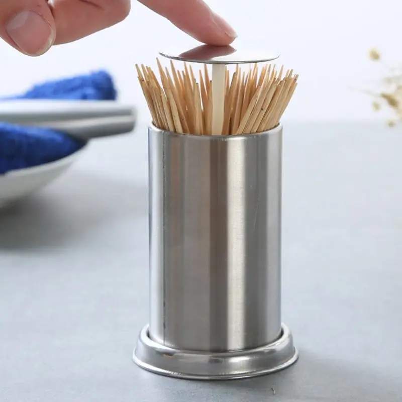 Stainless Steel Retractable Automatic Toothpick Dispenser Holder Push Style Container for Home Hotel Restaurant