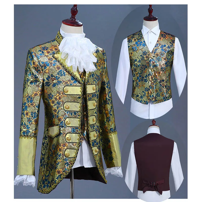 

XS-XL Halloween Costumes Adult Boys Plus Size King Prince Renaissance Medieval Men Cosplay Party Costume Coat Pants Tie Full Set