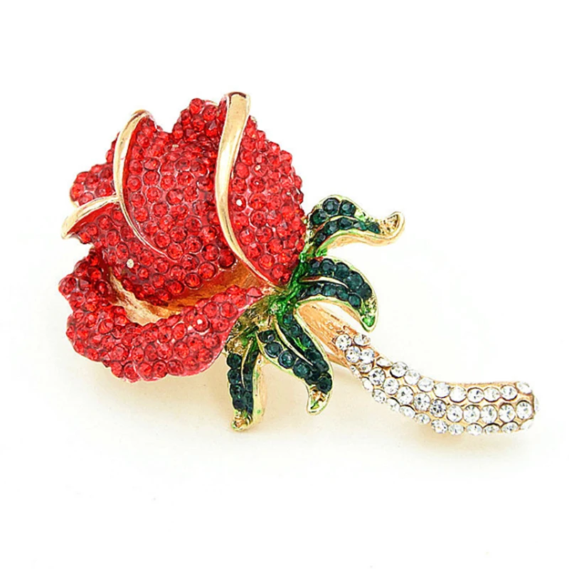 Free shipping fashion rhinestone rose brooch for women