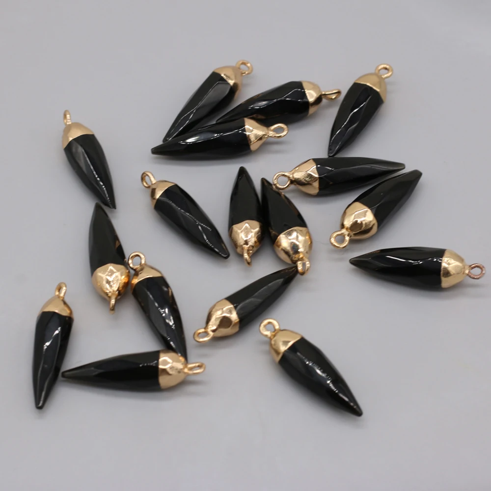 Natural Stone Pendant Cone Shaped Black Agates Exquisite Charms For Jewelry Making DIY Bracelet Necklace Earring Accessories