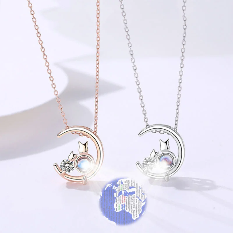 Rose Gold 100 Languages I Love You Projection 925 Silver Pendant Necklace for women Jewelry Love Memory Necklace Valentine's Day