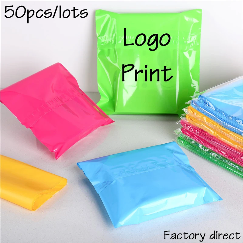 50Pcs print Courier Bags Pink Self-Seal Adhesive Storage Bag Plastic Poly Envelope Mailer Postal Mailing Bags Customizing logo