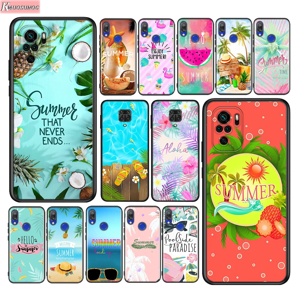 Hello Summer Coconut For Xiaomi Redmi Note 12 11 11T 10 9 8 7 6 5 4 Pro 5G 4G Silicone Soft Shockproof Black Phone Case