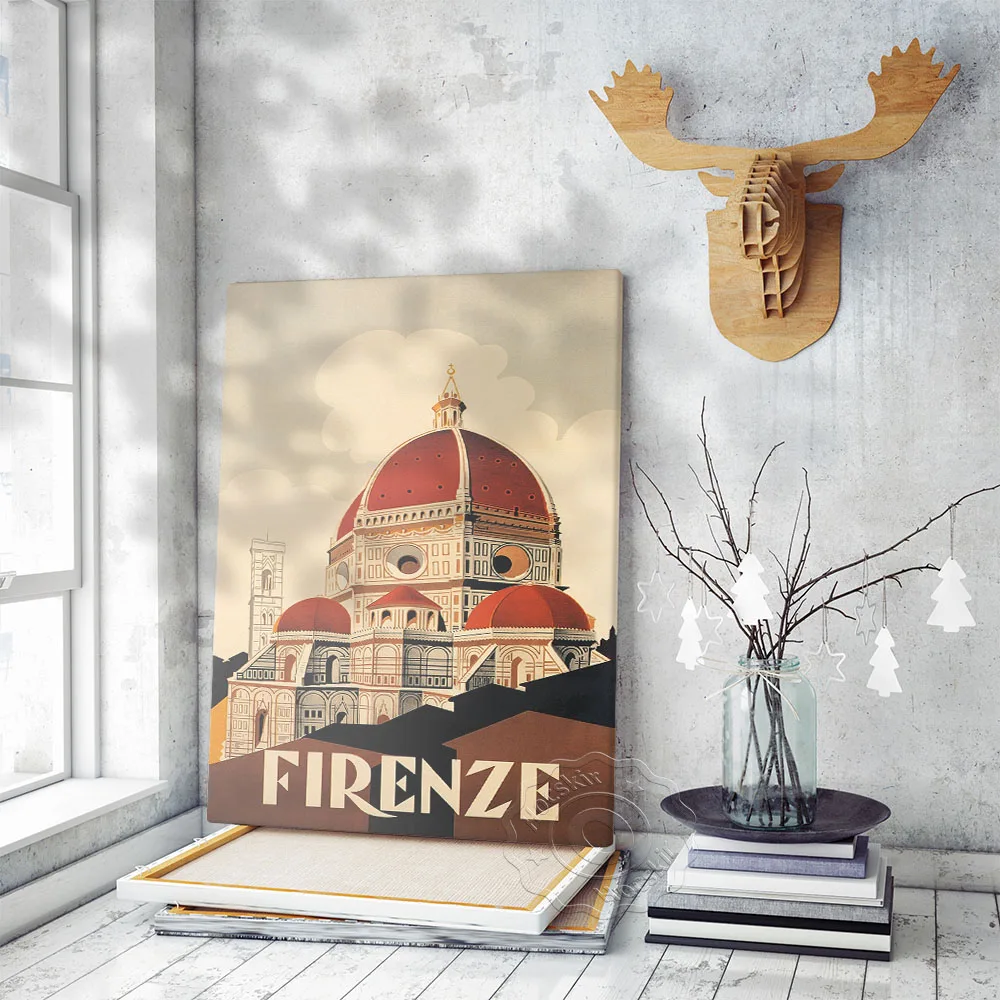 Firenze Florence Cathedral of Santa Maria del Fiore Tuscany, Italy Travel Vintage Poster, World City Tourism Retro Wall Art
