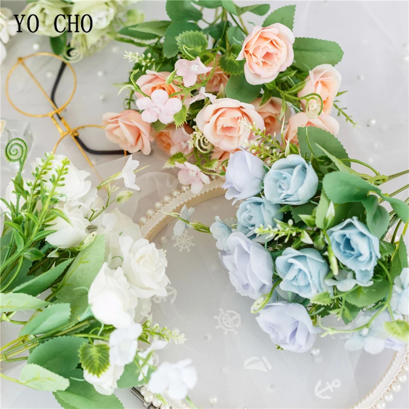 YO CHO – Bouquet de fleurs de demoiselle d'honneur, Bouquet de fleurs de mariage faites à la main, Rose, décorations de fête pour la maison, DIY