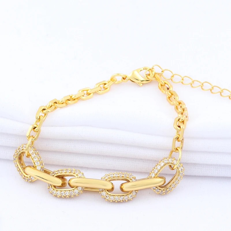 Femme Micro Pave Rhinestones Copper Gold Plated Chunky Chain Bracelet Fashion Jewelry For Women Punk Birthday Party Gift