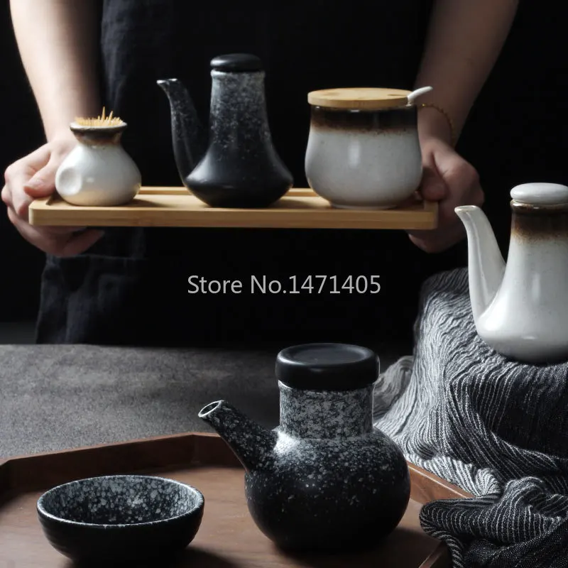 Japanese Style Kitchen Soy Sauce Vinegar Pot Restaurant Seasoning Bottle Ceramic Household Small Oil Pot Hotel Soy Sauce Bottle