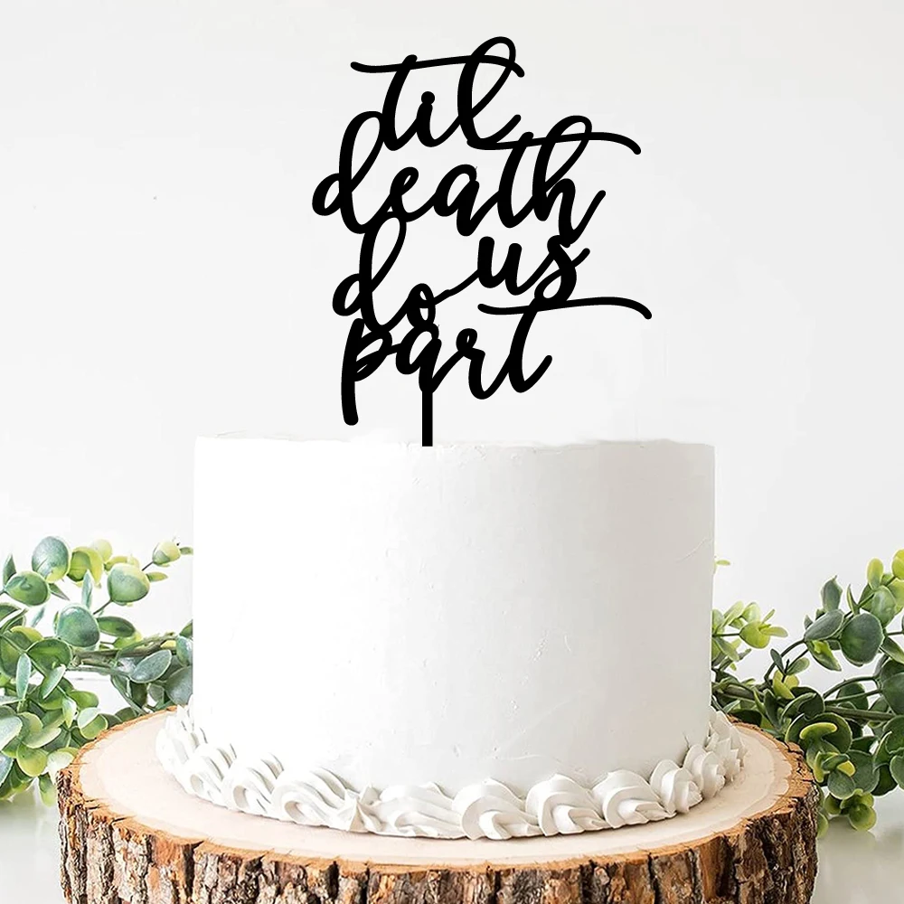 Hasta que la muerte nos separe Topper de la torta de acrílico de boda negro de madera Glitter oro plata boda decoración fiesta suministros