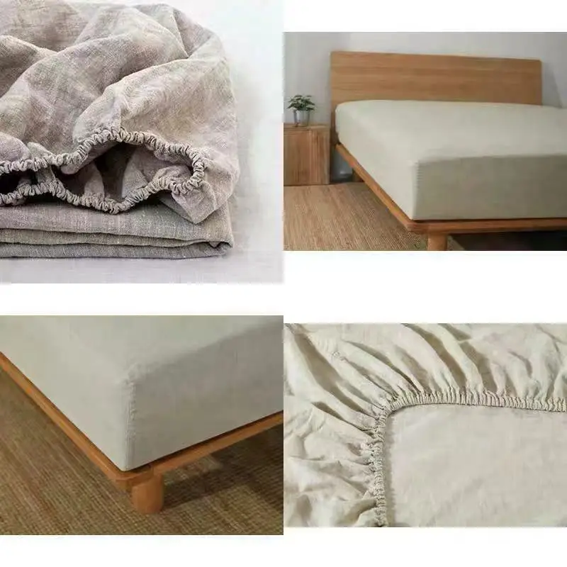 Imagem -02 - Equipado Conjunto Folha Bed Linho Natural Elastic Cabido Folha Linho Puro Respirável Ultra Macio Cama Farmhouse Pcs