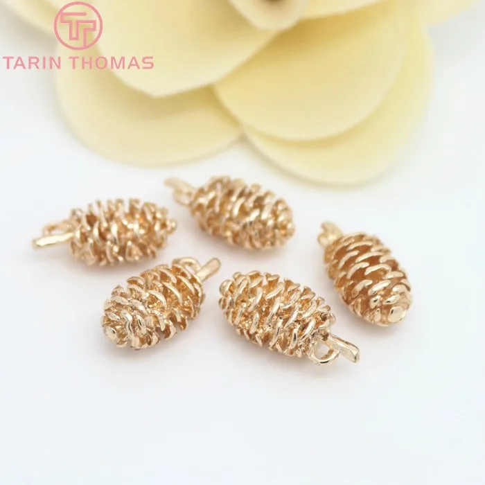 4PCS 10x19MM 24K Champagne Gold Color Plated Brass Pinecone Charms Pendants High Quality Diy Jewelry Accessories