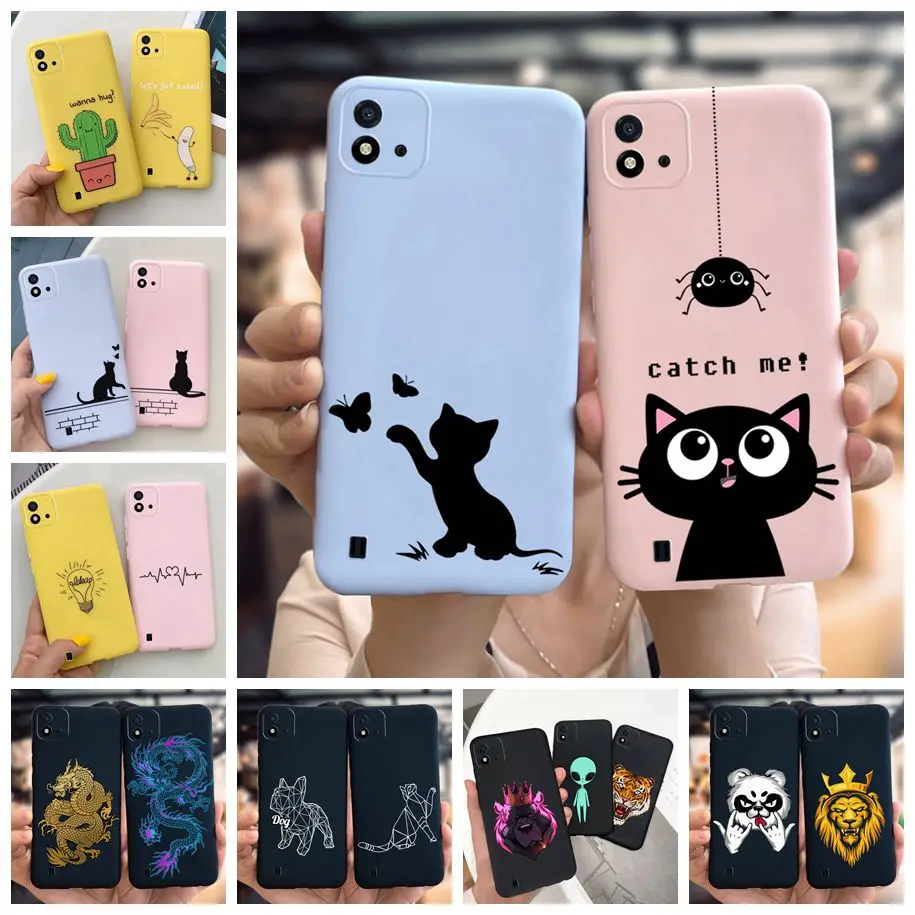 Shockproof Case for Realme C20 C11 2021 Cases Bumper Phone Back Cover for RealmeC20 C 20 RMX3063 Fundas Cartoon Cats Cactus 6.5