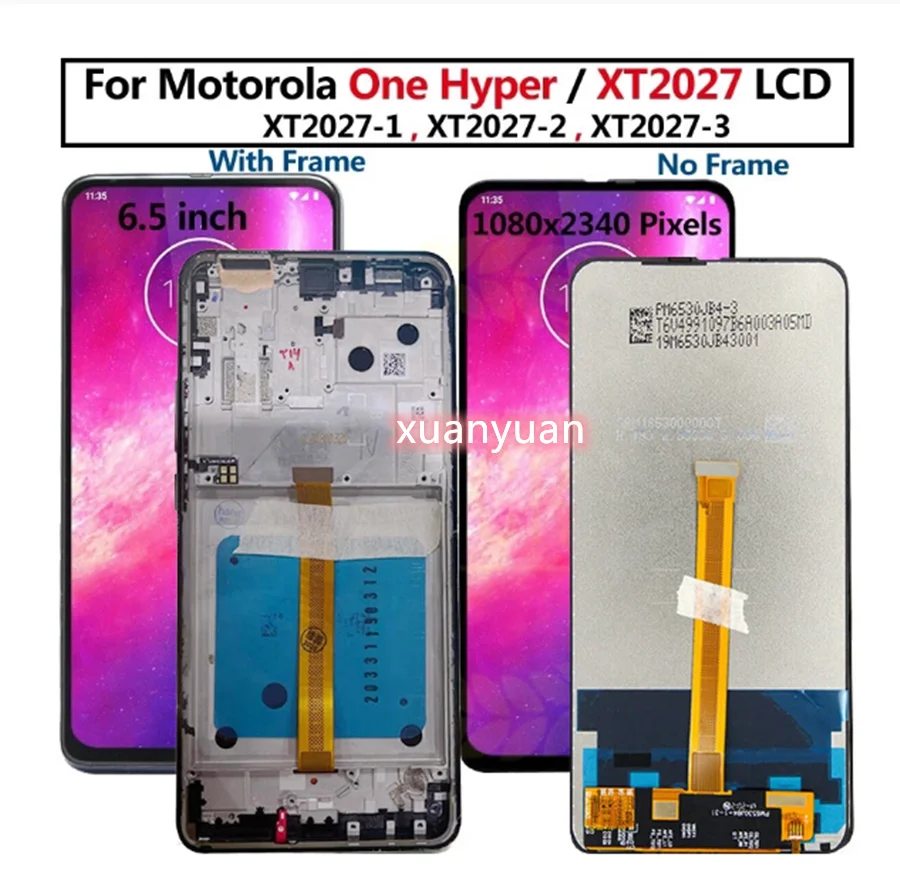 Tested For For Motorola Moto One Hyper LCD with frame Display Touch Screen Digitizer For MOTO One Hyper XT2027 lcd Display