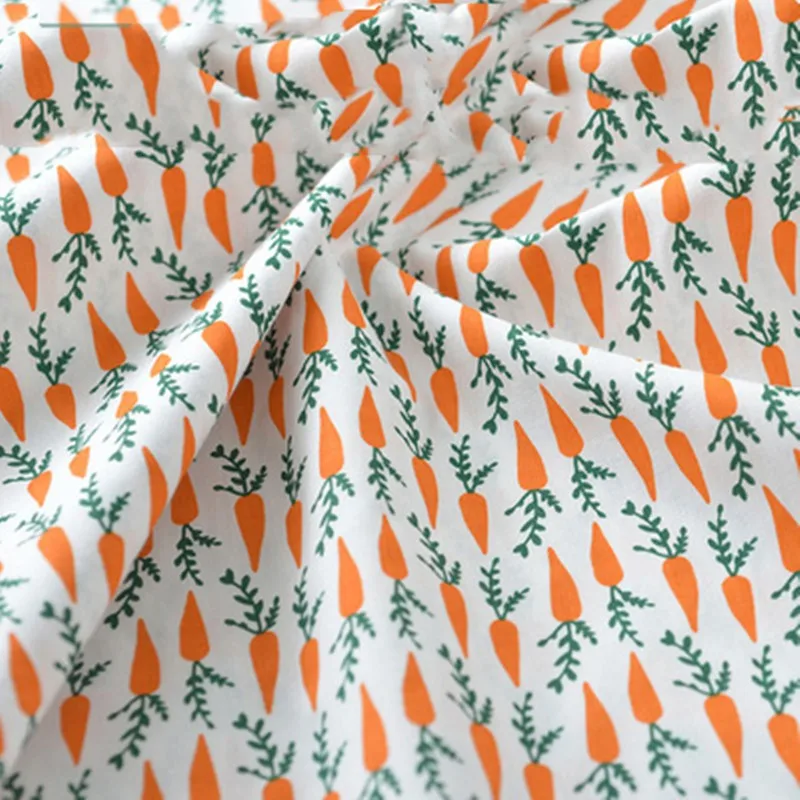 Half Meter Summer Dress Shorts Thin Soft 100% Cotton Plain Fabric, Cute Carrot Pineapple Grapefruit Red Flower Print T1135