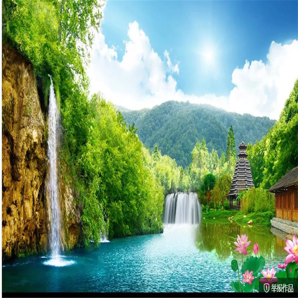 

Custom any size photo Green landscape wallpapers wall decorative painting waterfall wallpapers