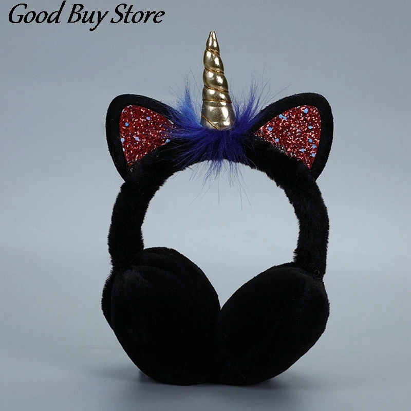 Winter Warm Earmuffs Plush Fur Headphones Children Kids Ear Muffs Headband Unicorn Comfortable Earmuff Sequin Fluffy Earflap