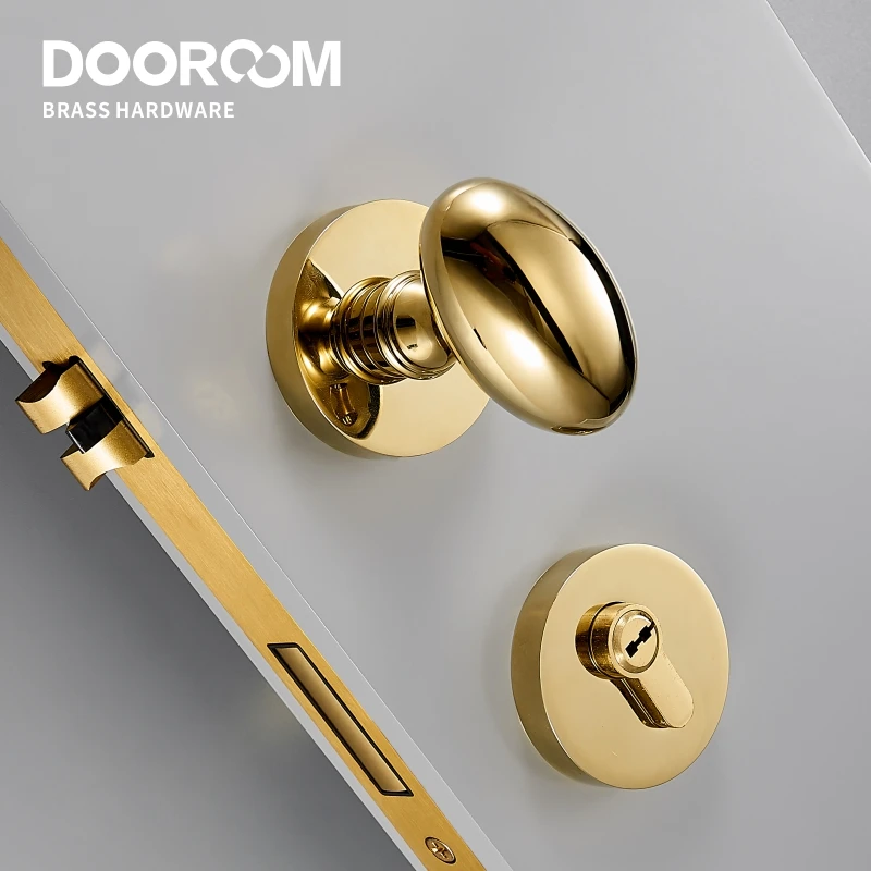 Dooroom Brass Door Lock Set Modern Shiny PVD Gold Interior Bedroom Bathroom Dummy Privacy Passage Hidden Door Lever Set