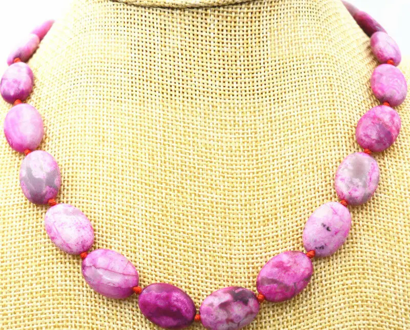 new 13x18mm pink Crazy Lace Agate Gems Oval Beads Necklace 18