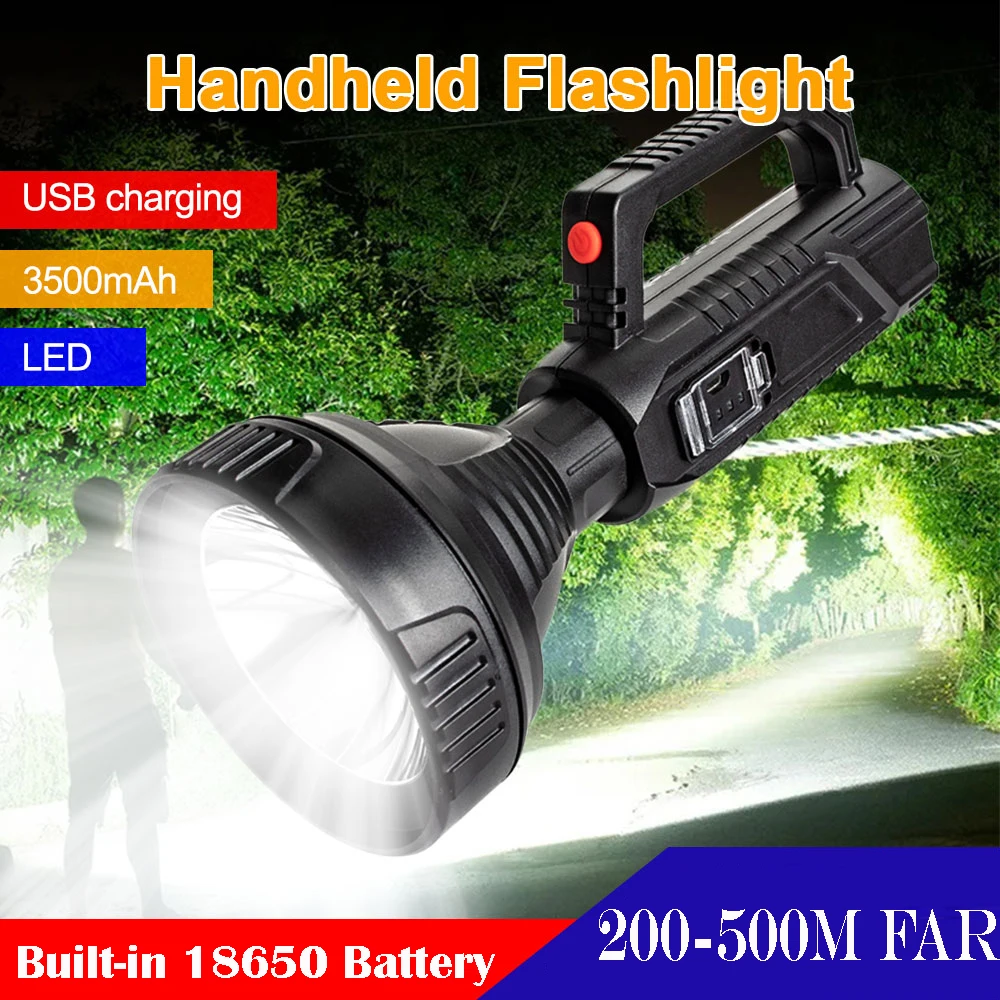 

Powerful 10W LED Flashlight USB Rechargeable Torch Outdoor Waterproof Portable Camping Spotlights Built-in 18650 Lithium Battery