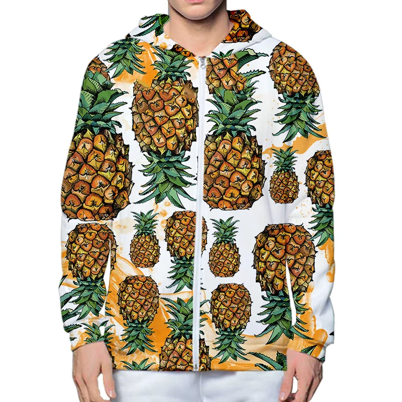 3D Print Creative Pineapple Fruit Zipper Hoodies Men/Women Jacket Casual Long Sleeve Zip Hooded Kawaii Fruit Hoodies Sweatshirts