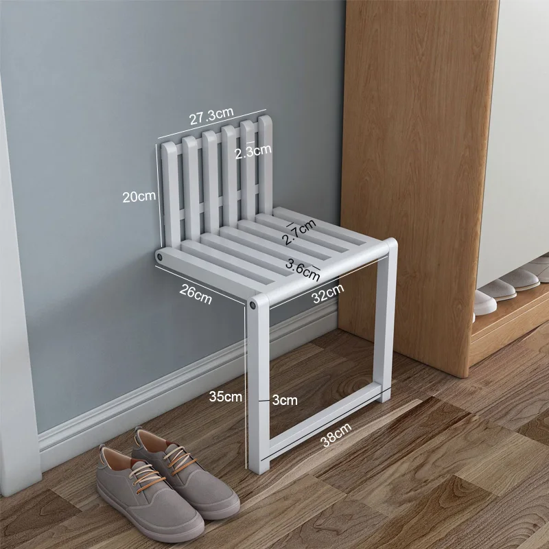 Wall Mounted Hidden Folding Chair Solid Wood Porch Chair Door Shoe Cabinet Shoe Changing Hidden Footstool Folding Bathroom Stool