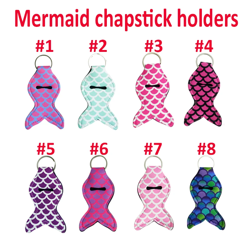 200Pcs/Lot New Arrival Latest Fashion 8 Colors Mixed Personalized Neoprene Mermaid Tail Chapstick Holder Wholesale