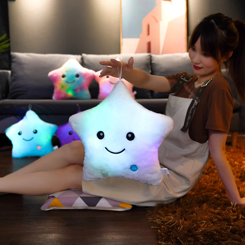 Creative Star Shaped Pillow Plush Light Up LED Toys Glowing Doll With English Letter Christmas New Year Gifts for Girl Friends