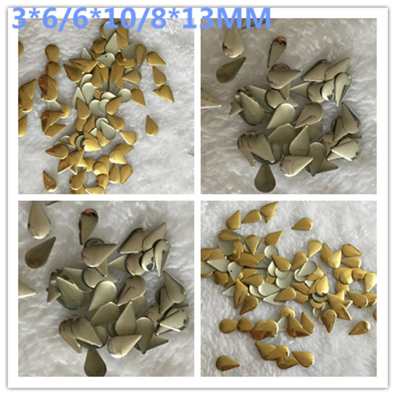 Silver/Gold Hot-Fix Rhinestuds Drop Shape Loose Beads Metallic Decoration For Clothing/shoes/bags 200PCS DIY Crafts Accessories