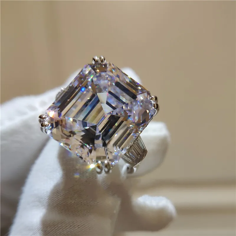 Dove Egg Big White AAAAA Cubic Zircon Luxury Jewelry 925 Sterling Silver Astie Shape Promise Women Wedding Princess Ring Gift