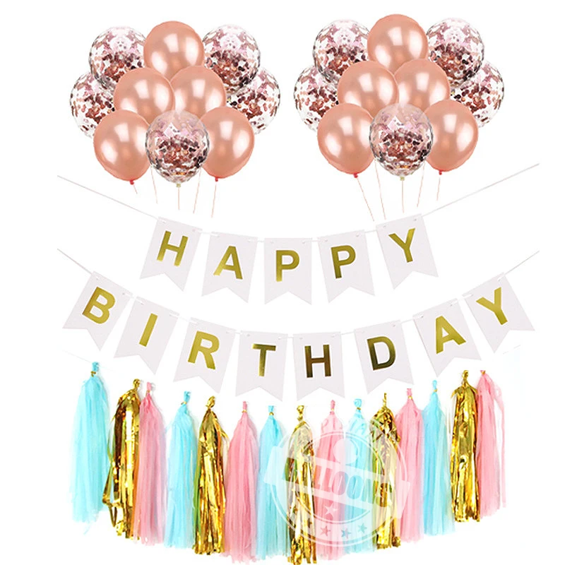 

1set Colorful Fishtail Flag Happy Birthday Party Decoration Tassel Colorful Confetti Balloon Rose Gold Balloons Supplies