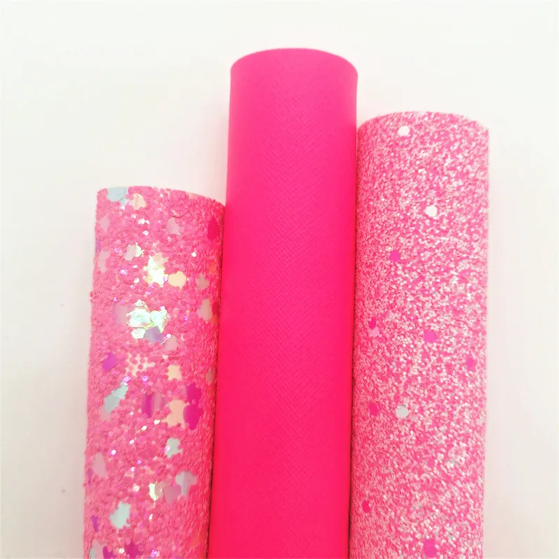 3PCS/SET Pink Unicorn Chunky Glitter Vinyl Fabric Matching with Rose Nappa Faux Leather For Bows Earrings DIY 21X29CM Q038