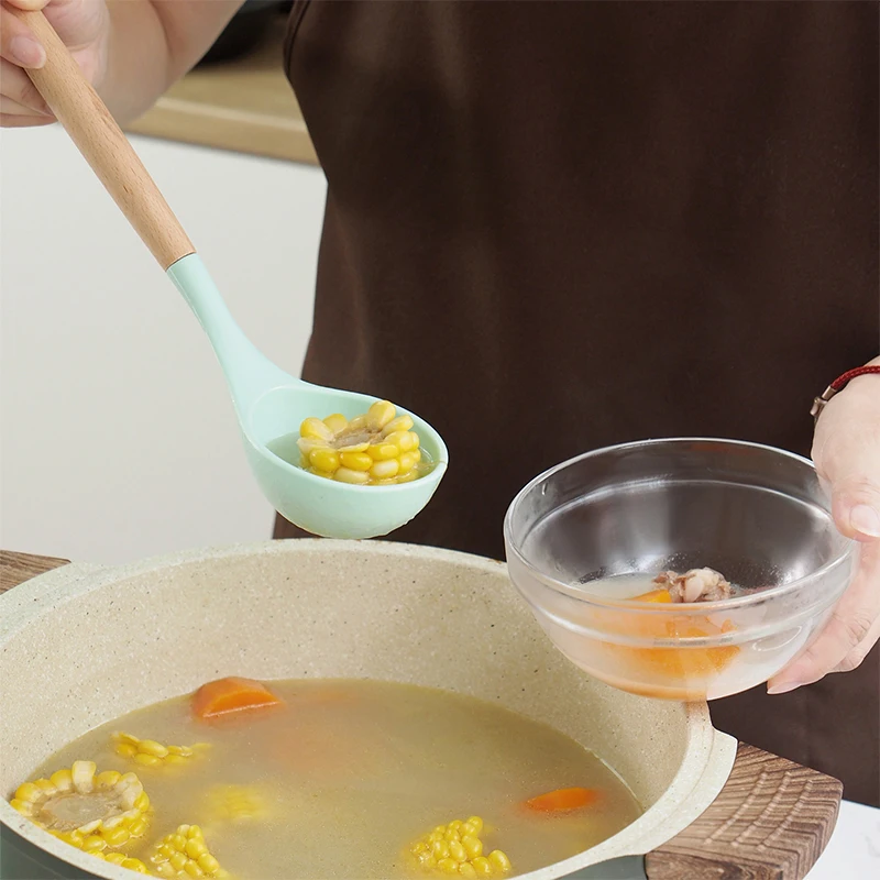 Espátula giratoria de silicona de grado alimenticio, cuchara, utensilios de cocina, raspador práctico, herramientas de cocina con mango de madera - details 5