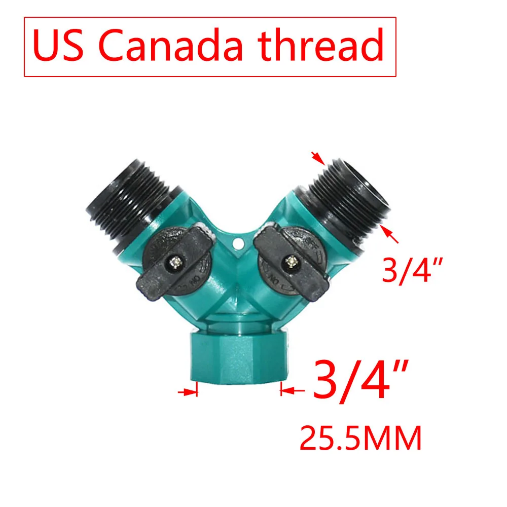 ANSI 3/4 inch 2 way tap water Splitter garden tap Irrigation valve Hose Pipe Quick connector adapter 1pcs