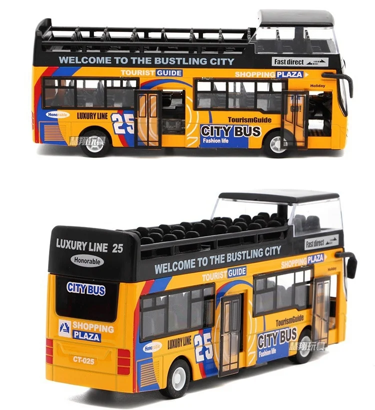 18CM City Sightseeing Bus Diecast Alloy Model with Sound & Light