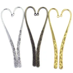 50Pcs Bookmarks With Loop Rose Flowers Carved Gold Silver Bronze Colors Jewelry Diy Making Findings Wholesales 122mm