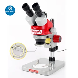 Mechanic R75T-B1 7X-45X Simul-Focal Trinocular Stereo Microscope Zoom Microscopio With Big Base Holder 0.5x Lens LED Light