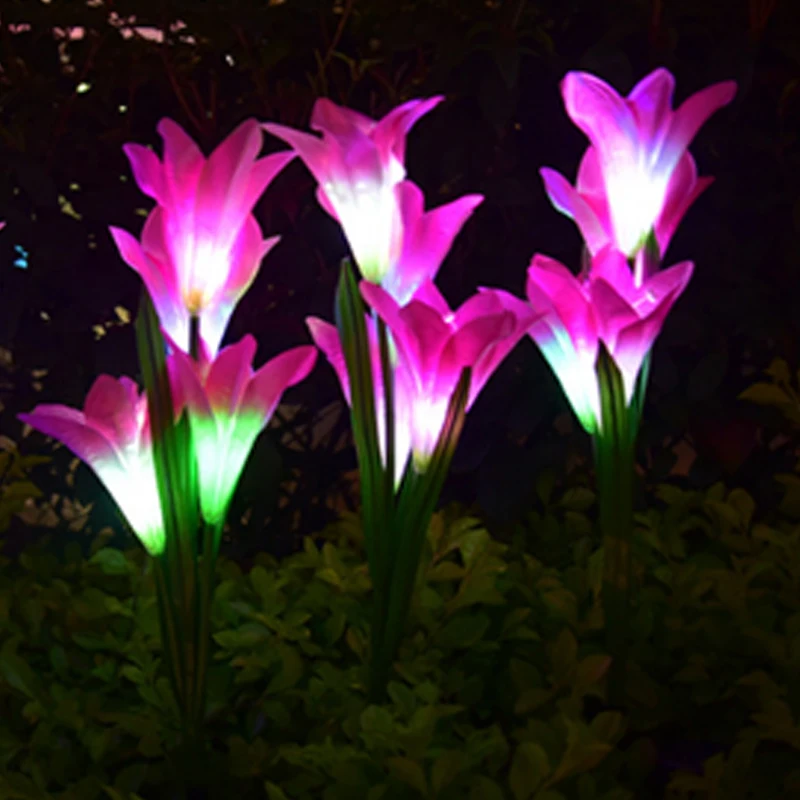 

4LED Head Lily Flower Solar Light Colorful LED Decorative Outdoor Lawn Lamp Home Garden IP65 Waterproof Fake Flower Night Light