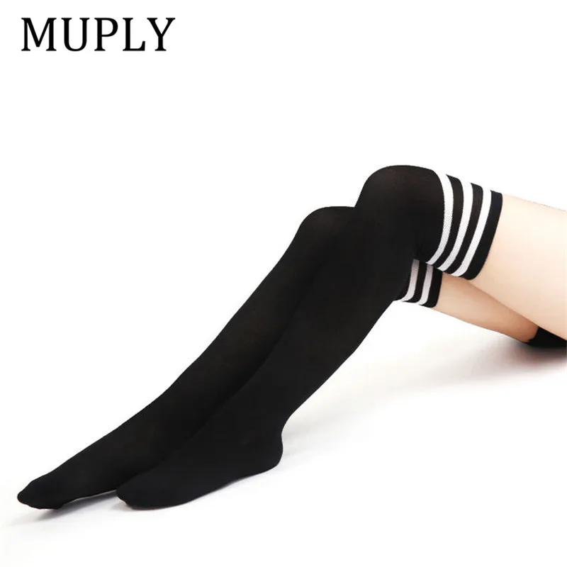 1 Pair Cutton Stripe Stockings Girls Korean Japanese Kawaii Lolita Socks Muply Casual Thigh High Knee Socks Womens Long Socks